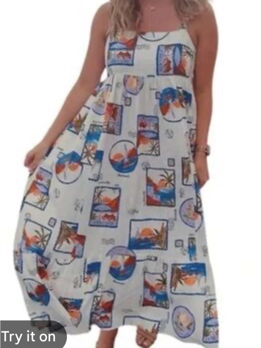 White Tropical Print Spaghetti Strap Maxi Dress